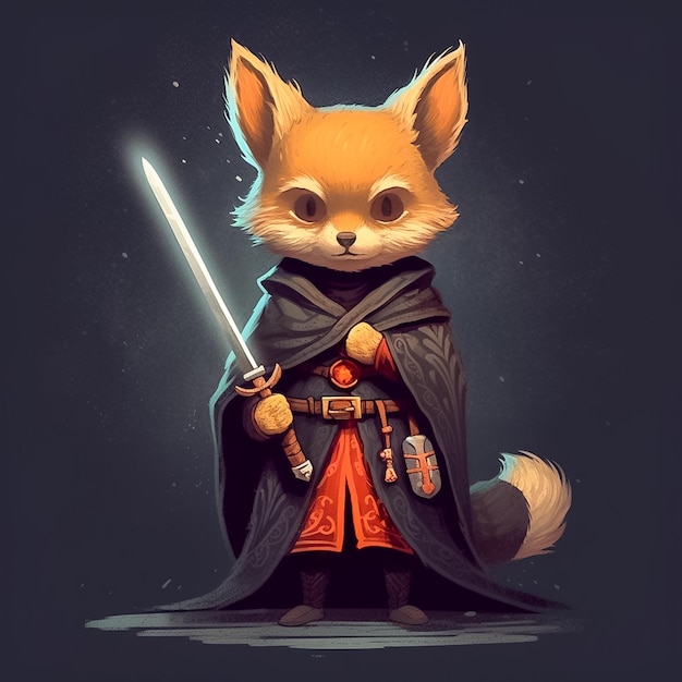 Ninja Fox in stormy night with light sword AI Generated