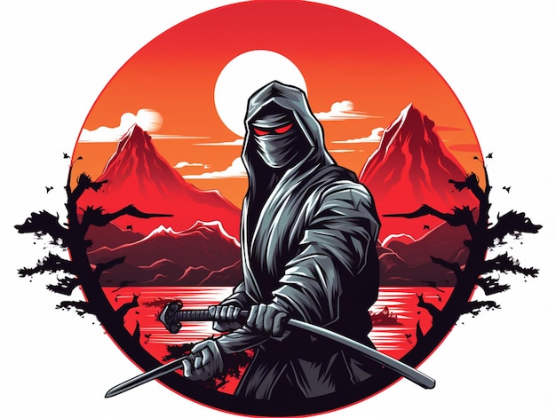 Foto ninja met katana illustratie vector