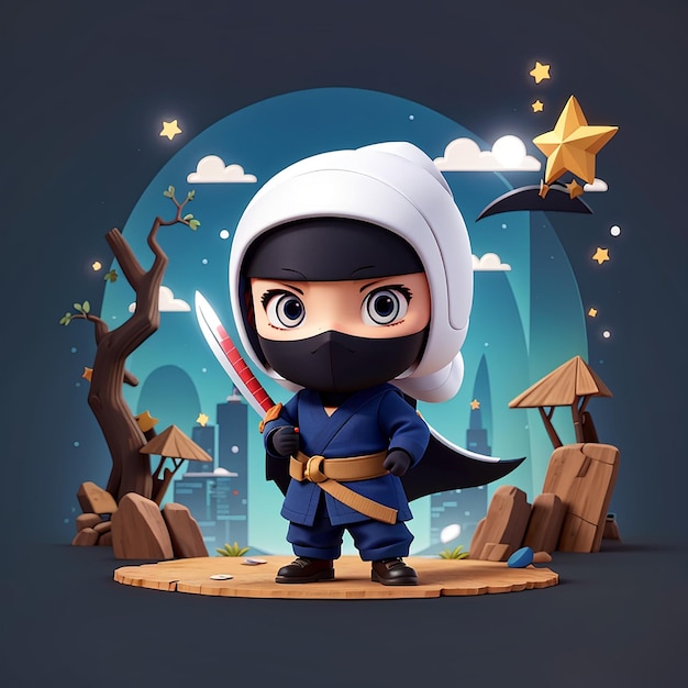 ninja with shuriken cartoon vector icon illustration people holiday icon concept isolated flat