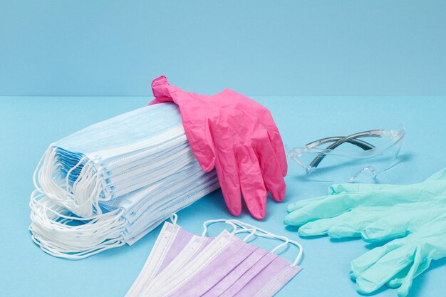 Nitrile gloves masks and safety glasses for personal protection