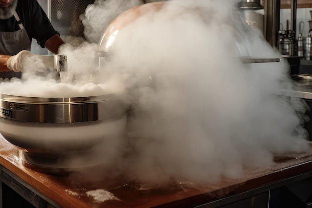 Nitrogen Ice Cream Being Made With Blast Of Cold Mist Generative AI