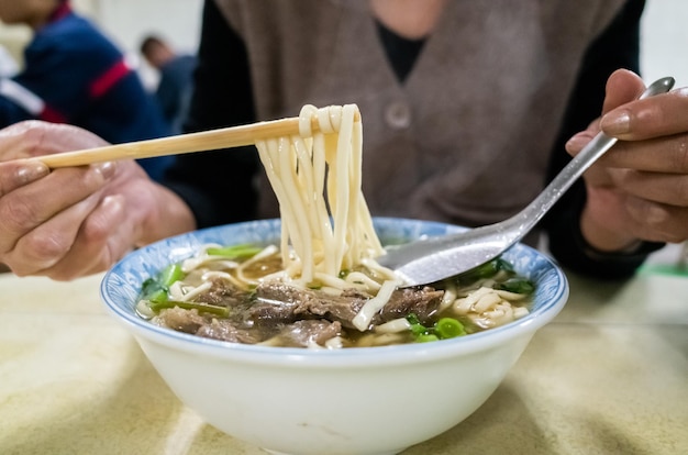 Niu rou mian in a restaurant