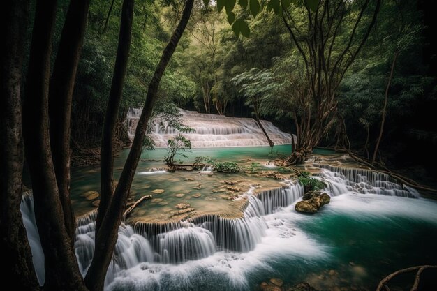 Niveau 4 Huai Mae Khamin-waterval in Kanchanaburi Thailands Srinagarindra National Park