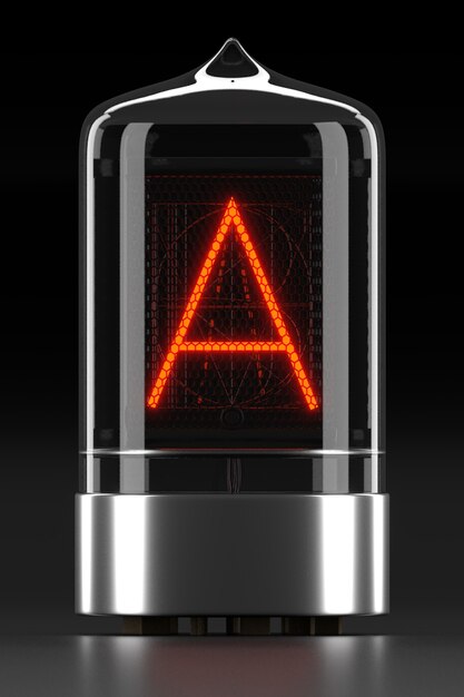 Nixie buis indicator, lamp gasontladings indicator op donker oppervlak. Letter "a" van retro. 3D-weergave.