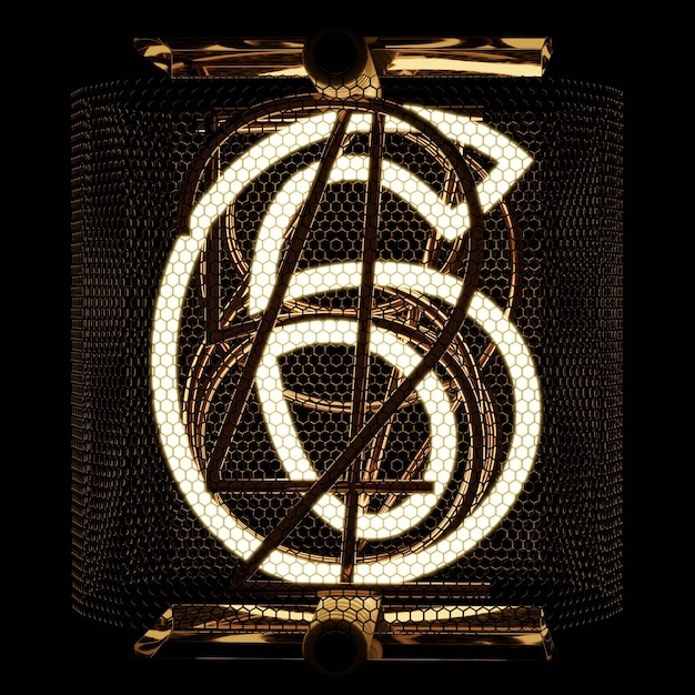 nixie tube indicator closeup digit 6  six retro style numbers on black background 3d rendering