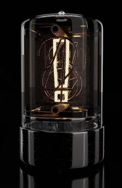 Индикатор Nixie tube крупным планом восклицательный знак в стиле ретро 3D-рендеринг