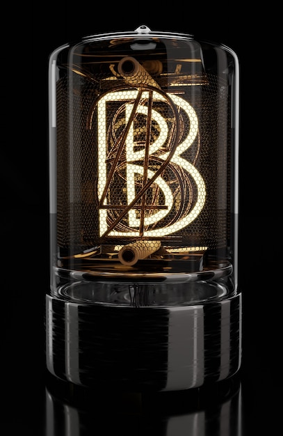 Nixie tube indicator closeup letter B Retro style Alphabet on black background 3D rendering