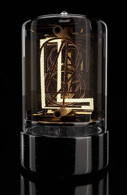 Nixie tube indicator closeup letter L Retro style Alphabet on black background 3D rendering