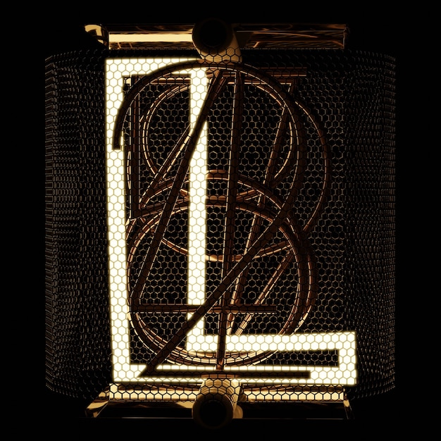 Nixie tube indicator closeup letter L Retro style Alphabet on black background 3D rendering