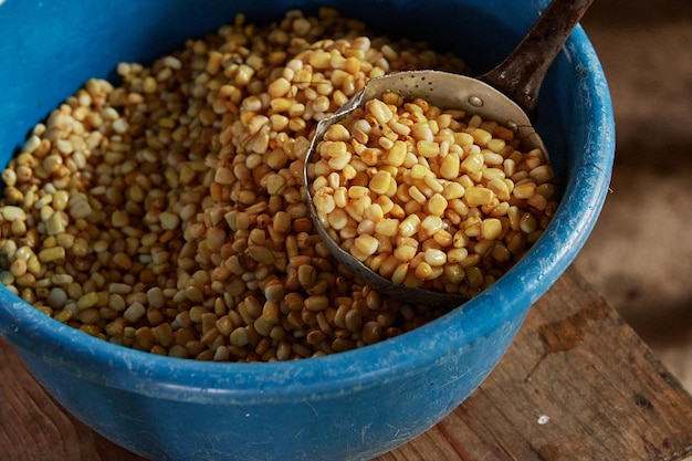 Nixtamal boiled corn for tortilla dough or Mexican tamales