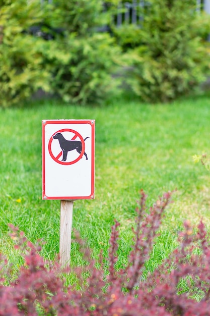 Photo no dog walking sign on the lawn in the park