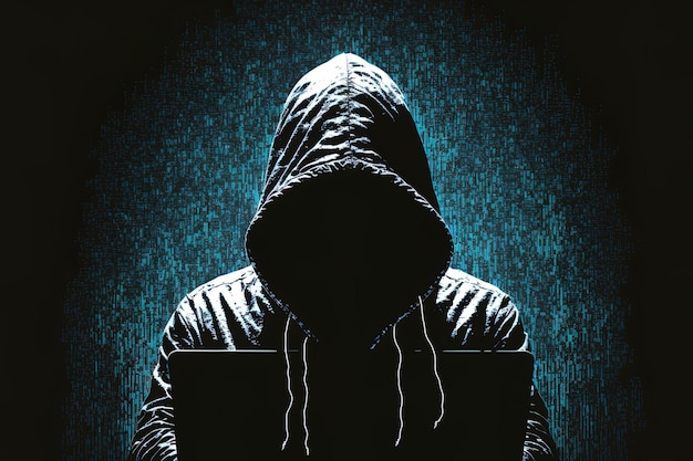 No face of hacker with laptop