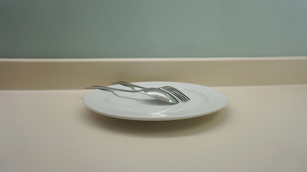 No food empty plate with fork spoon