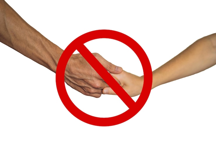 Photo no hand shake to avoid coronavirus infection