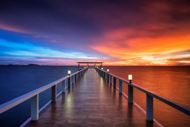 No humans scenery sky sunset cloud ocean outdoors horizon lamppost water railing