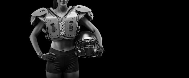 NO name portrait of a woman in shoulders pads. American football. Sports concept. Mixed media