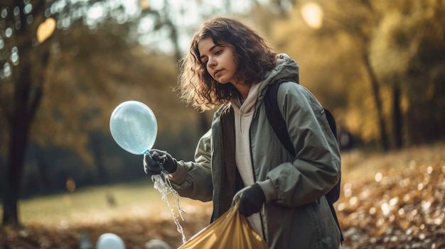 No pollution is always the solution a young woman picking up litter at a Par