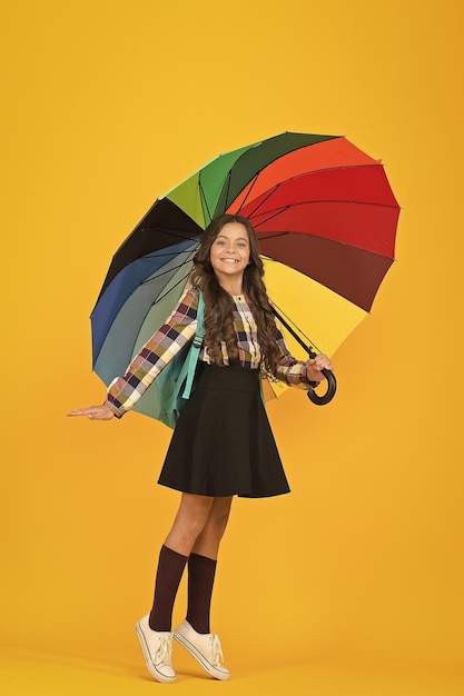 No rush happy child protected rain rainbow colors color up life school time good weather forecast under my umbrella small girl colorful umbrella bright autumn style stay positive any season