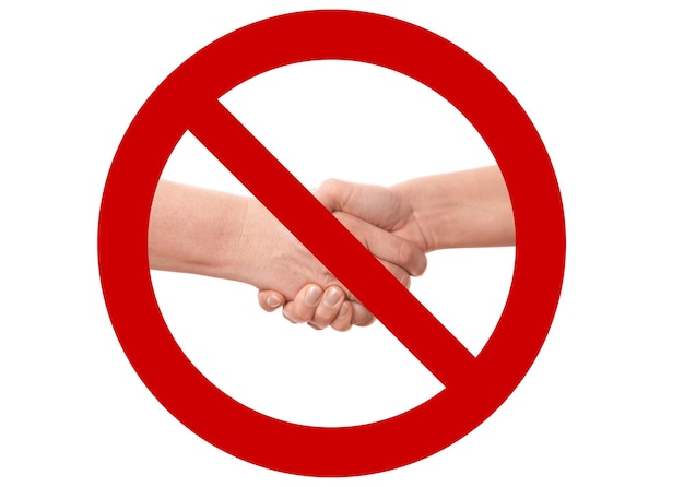 No shaking hands or handshake prohibition sign as hygiene and social distancing measure