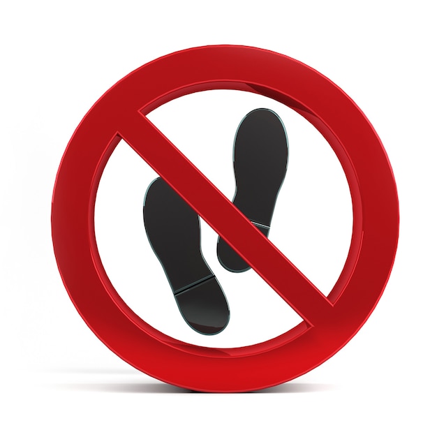 Photo no shoes sign isolated on white background 3d rendering.