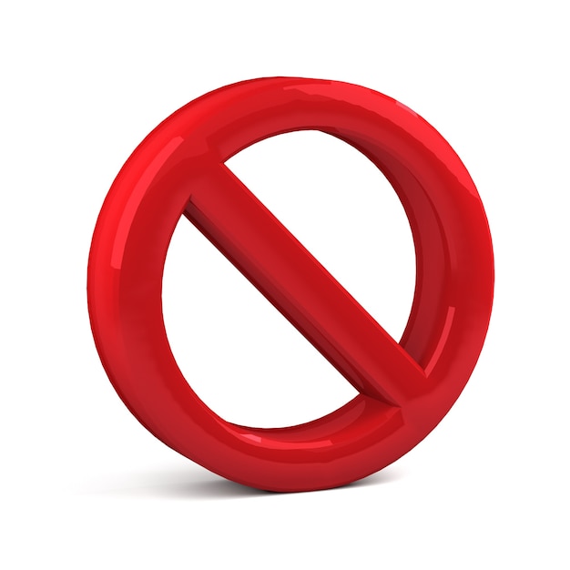 No Sign isolated on white background 3D render.