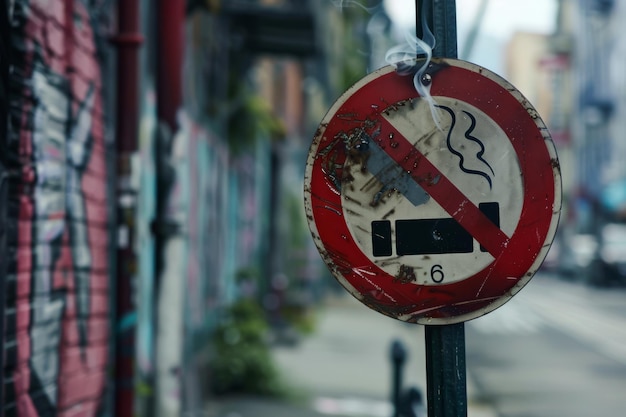 a no smoking sign is posted on a pole