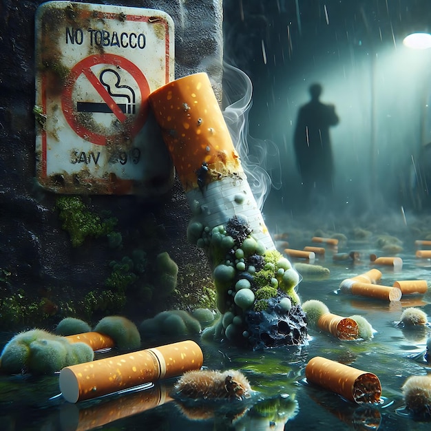 Foto un cartello proibito di fumare con una persona sullo sfondo