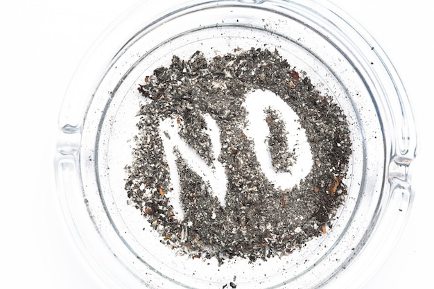 No spelled out in the ash in ashtray