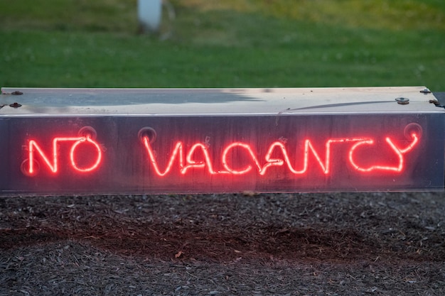 No vacancy neon sign close up detail