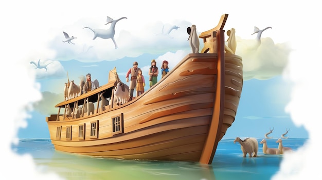 Foto noah ark boot illustratie alleen boot één zijaanzicht generatieve ai