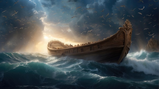 Photo noah ark on ocean background photo