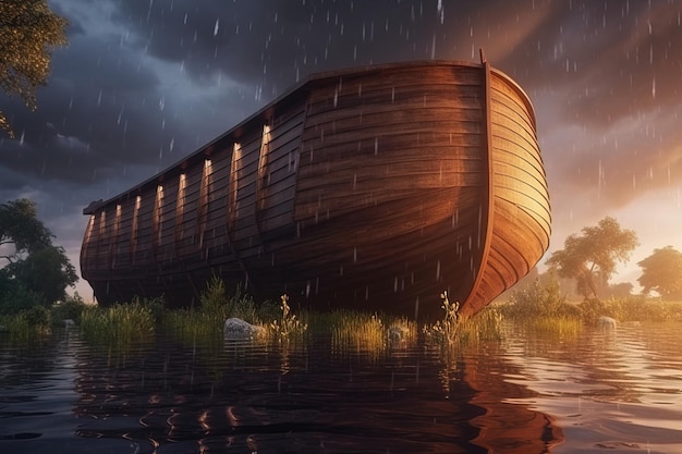 Photo noah's majestic ark at the beginning of the global flood ai generation