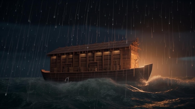 Photo noah39s ark 3d illustration during a storm and lightning