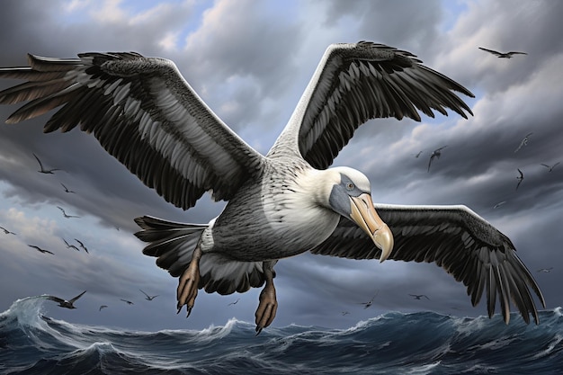 Noble albatrosses soaring above stormy seas