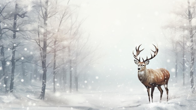 Фото Благородный олень в зимнем снежном лесу художественный зимний рождественский пейзаж