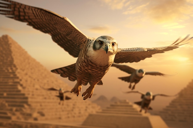 Photo noble falcons depicted in ancient hieroglyphs soar 00525 01