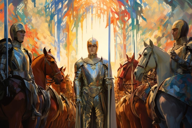 輝く装甲を着た貴族の騎士 創造的なAI