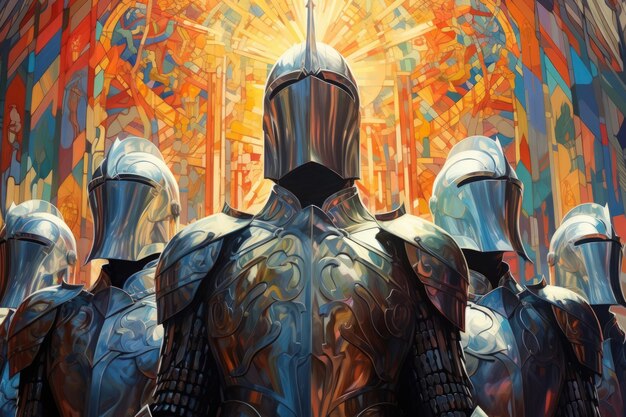 輝く装甲を着た貴族の騎士 創造的なAI