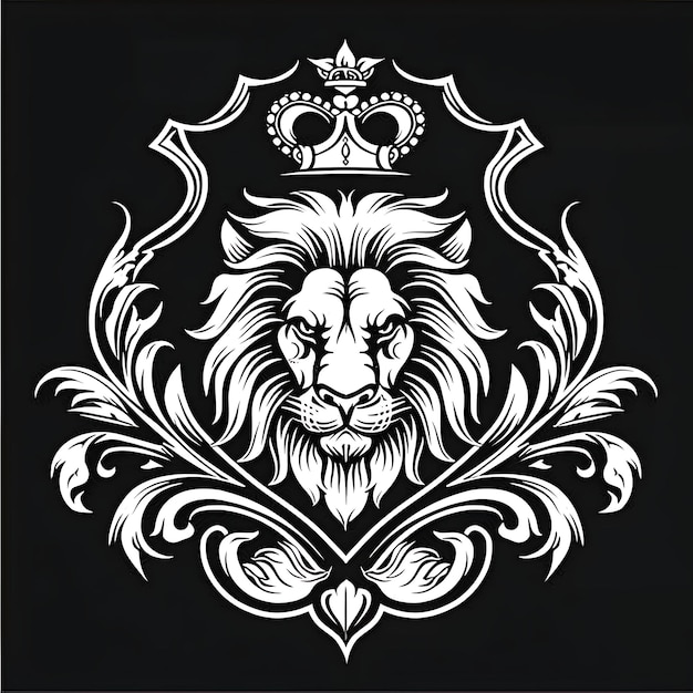 Noble Lion Clan Crest met Lion Rampant en Fleur De Lis Dec Creative Logo Design Tattoo Outline