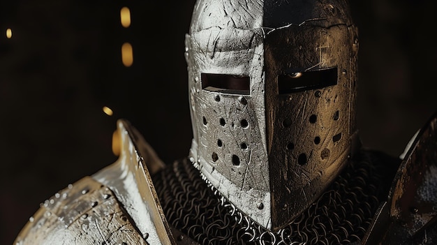 Фото Благородный воин взглянул вблизи на средневековый рыцарь.