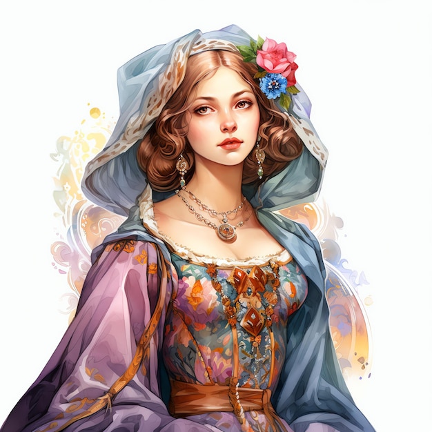 Noblewoman Medieval watercolor fantasy