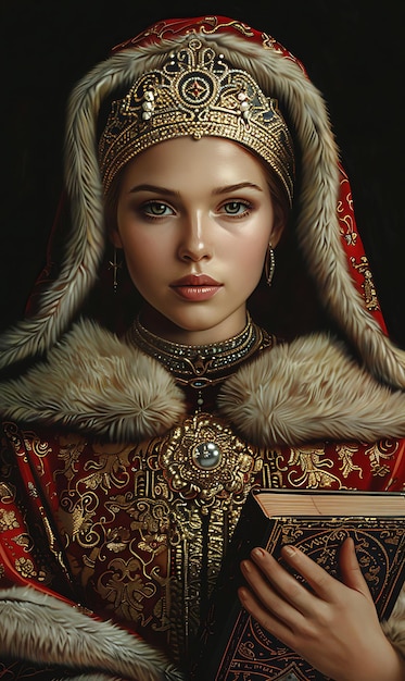 Noblewoman Portrait With a Hennin Headdress and Fur Trimmed Tshirt Design Art Tattoo Ink Frames