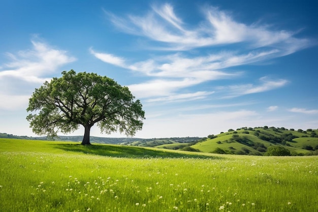 Photo nobodybd01 02176 oak tree in a blooming meadow oak tree green landscape natural scene image