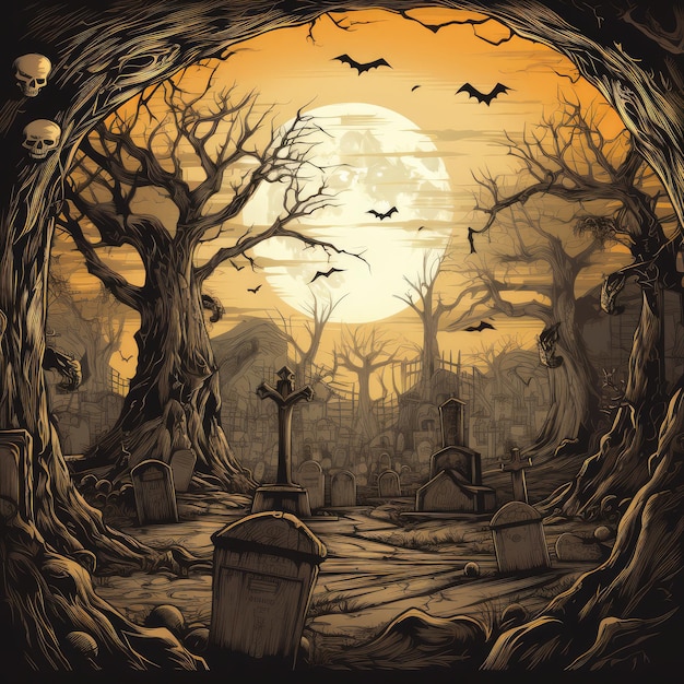 Принт Nocturnal Enigma Haunting Graveyard