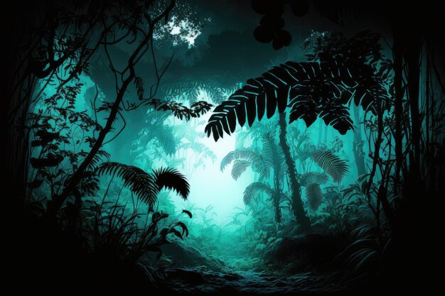 Nocturnal jungle landscape painting Generative AI
