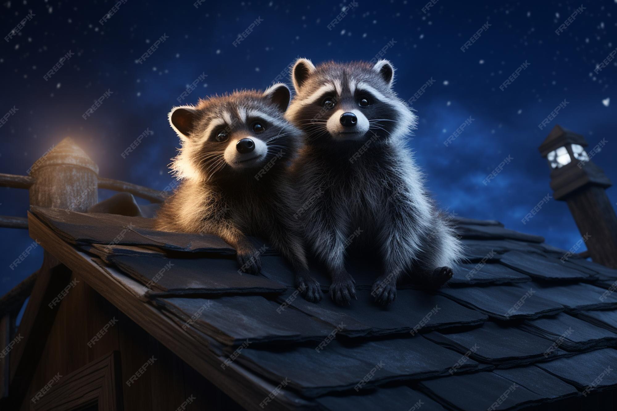 Premium Photo Nocturnal raccoons on roofs