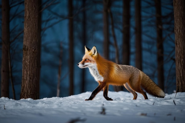 Nocturnal Red Fox in natural habitat