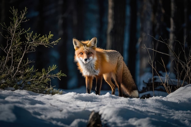 Nocturnal Red Fox in natural habitat