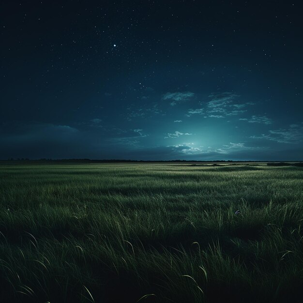 Nocturnal Serenity Minimalistische Grassland Nacht