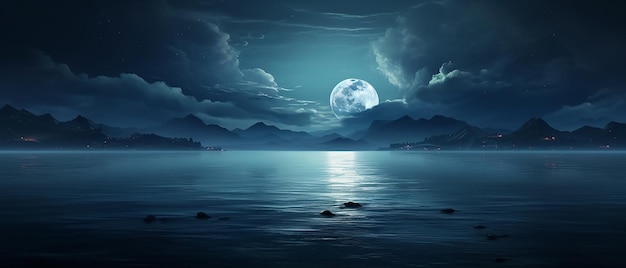 Photo nocturnal serenity moon shining over water at night